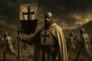 el baussant ondeando al viento símbolo de valor, fe y unidad templaria