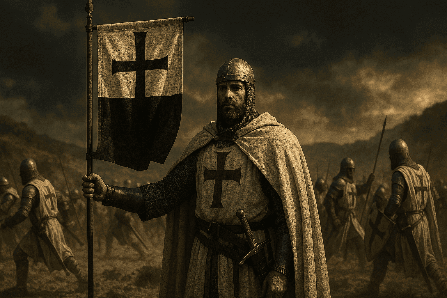 el baussant ondeando al viento símbolo de valor, fe y unidad templaria